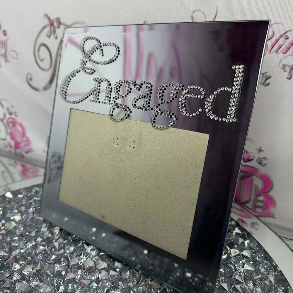 Engaged picture frame bling crystal rhinestone silver mirror stunning 4x6 photo